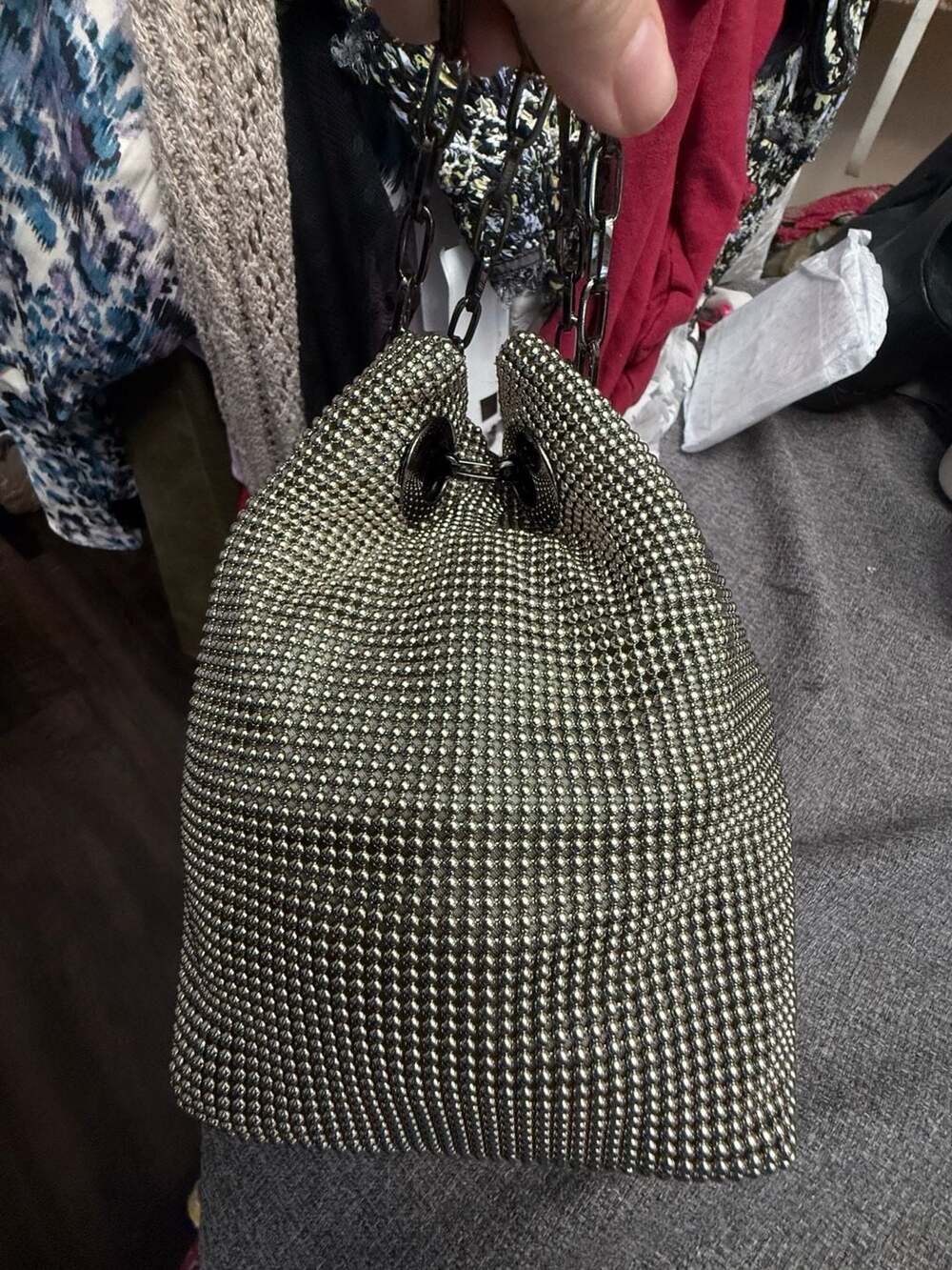 Whiting & Davis Gunmetal Mesh Bucket Bag Crossbody